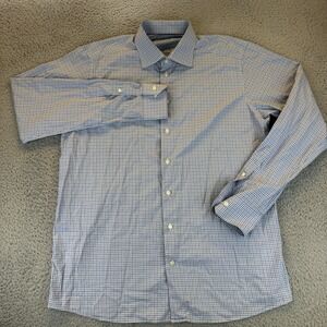 Eton Shirt Mens 44 17 1/2  Blue Plaid Long Sleeve Button Down‎ Contemporary